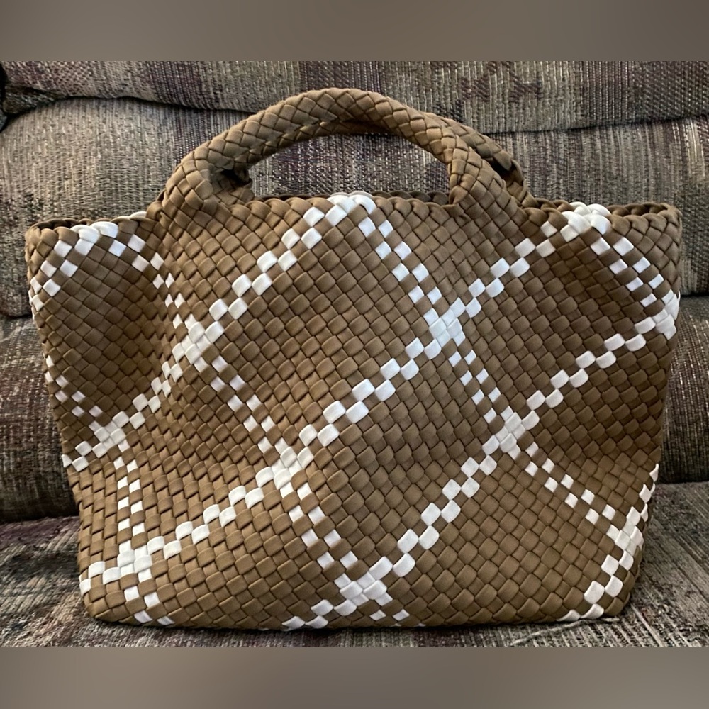 Naghedi - St. Barths White/Tan Medium Tote.